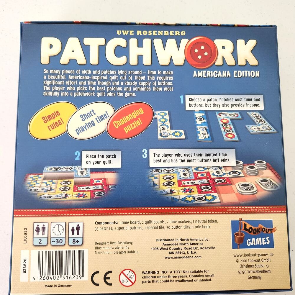 Patchwork Americana Edition Board Game by Lookout Games. Sealed Uwe Rosenberg - Picture 3 of 7